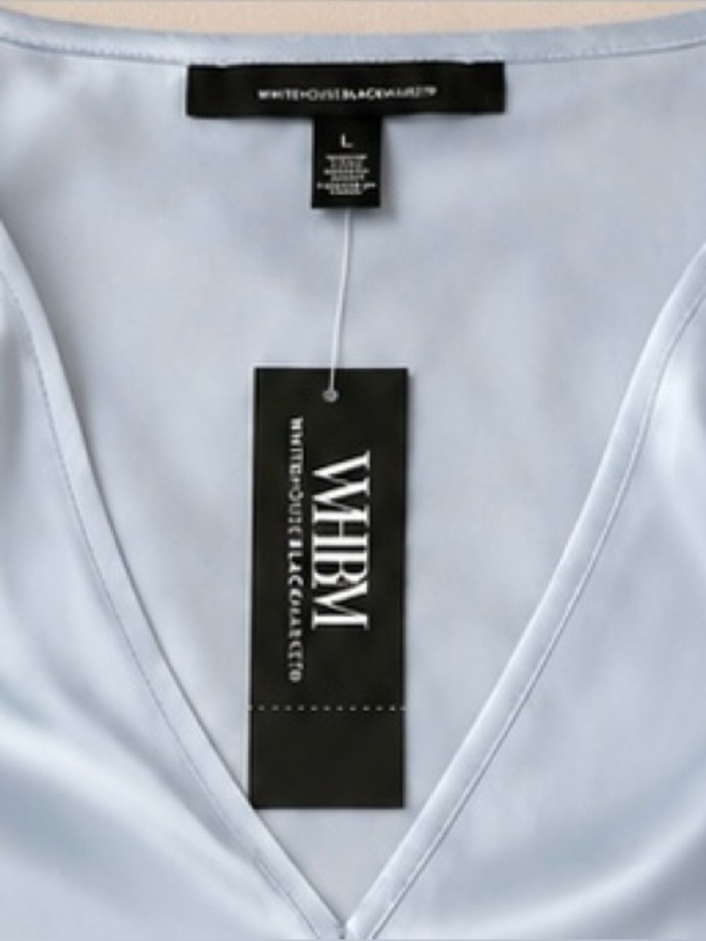 WHBM White House Black Market Blue Satin Blouse Top L V-Neck NWT - Picture 4 of 7